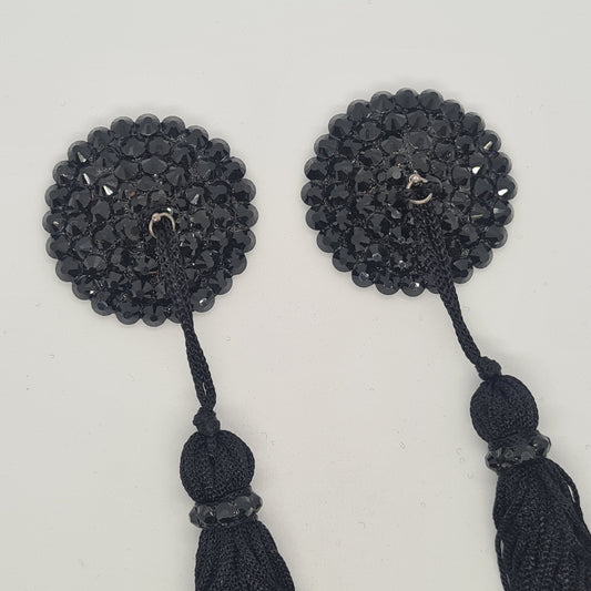 Black Glamour Pasties with tassels (Size XXS)